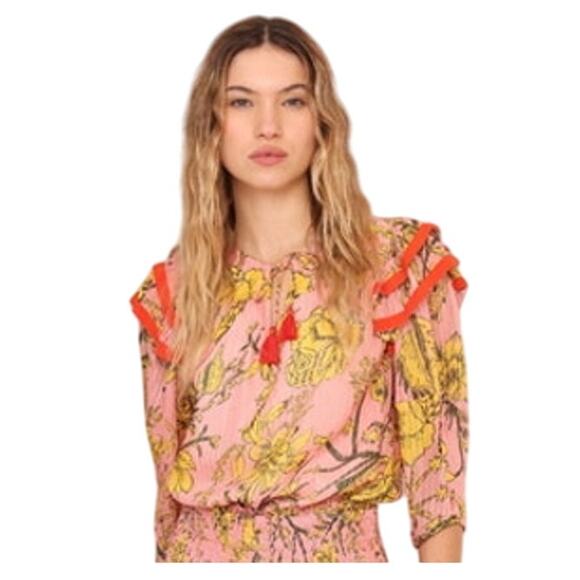 Vero Alfi Maldiva Boho Peasant Blouse w Tassels and Metallic Made in India‎ sz 2 - Picture 1 of 9